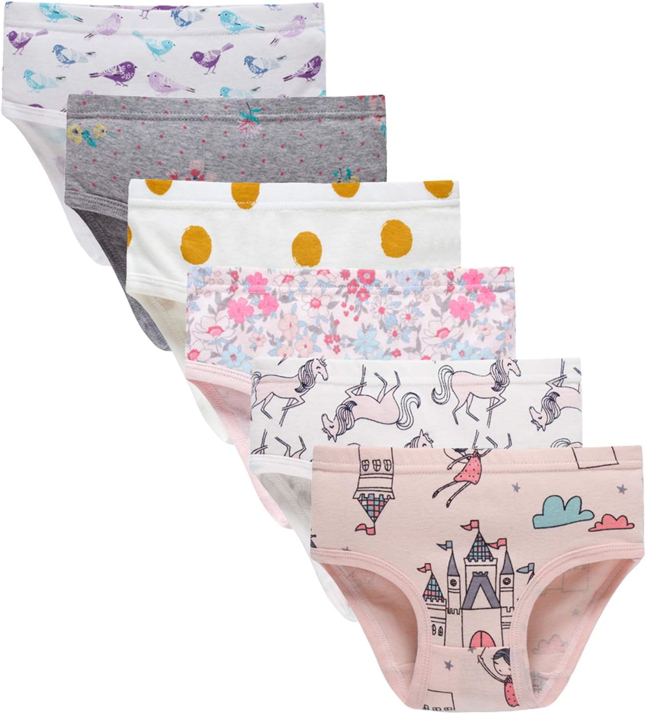 Sladatona Little Girls Soft Underwear Toddler Kids Breathable Comfort Panties 5 Gray White