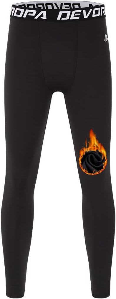 Youth Boys' Compression Leggings Sports Tights Fleece Lined Thermal Base Layer Pants Medium Black(fleece Lined)