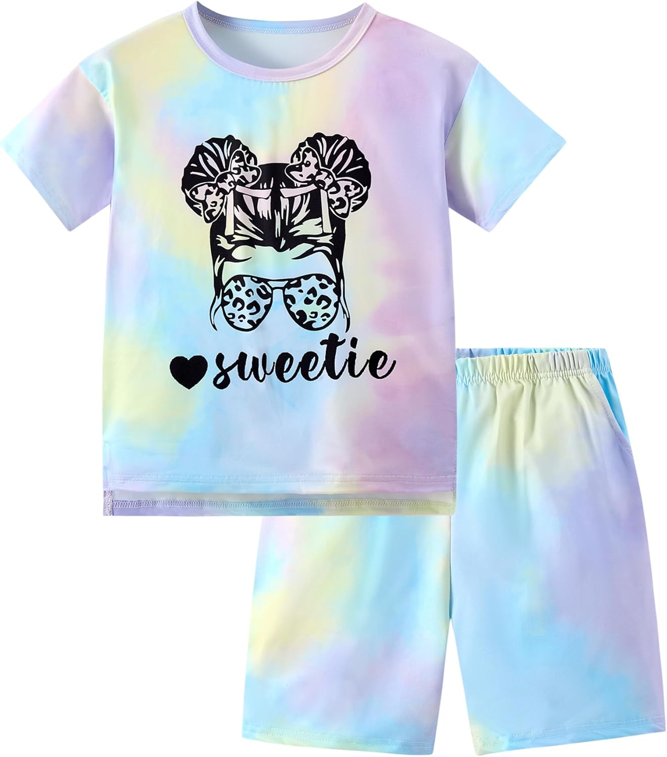 Mksodop Clothes for Teen Girls,Kids Clothes Tie Dye Sweatshirt Tops and Short pants 2PCS Girls Summer Outfits Purple Yellow 9-10Y