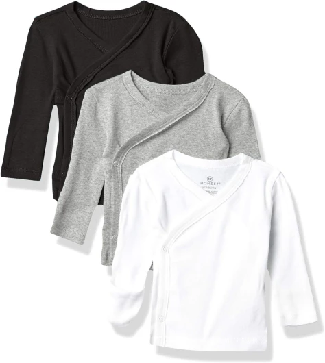 3-Pack Long Sleeve Side-Snap Kimono Tops Newborn for Infant Boys, Girls, Unisex Baby 100% Organic Cotton Gray Ombre 6-9 Months