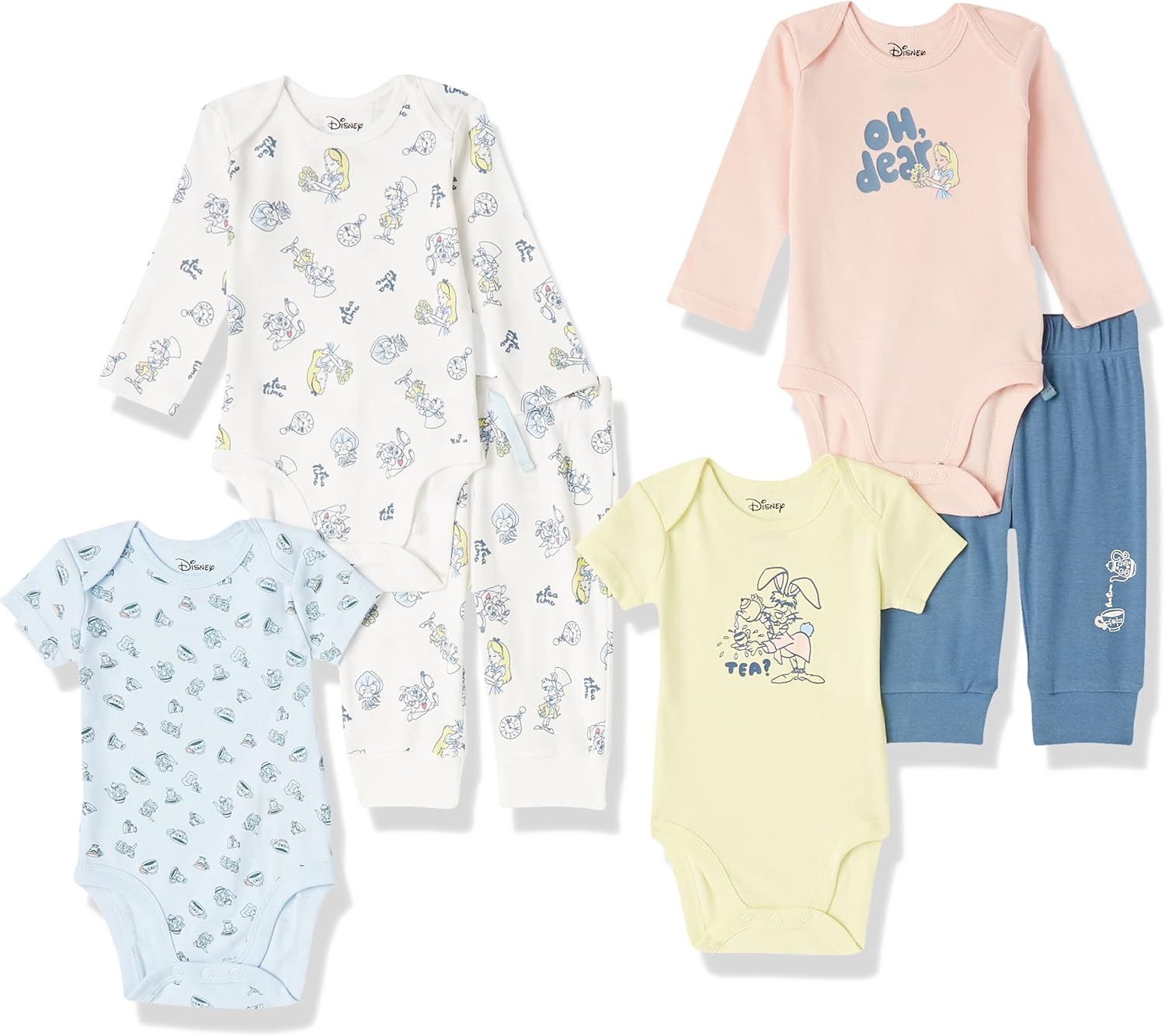 Disney - Marvel - Star Wars Unisex Babies' 6-Piece Outfit Set, Pack of 6 Preemie Alice Tea Party