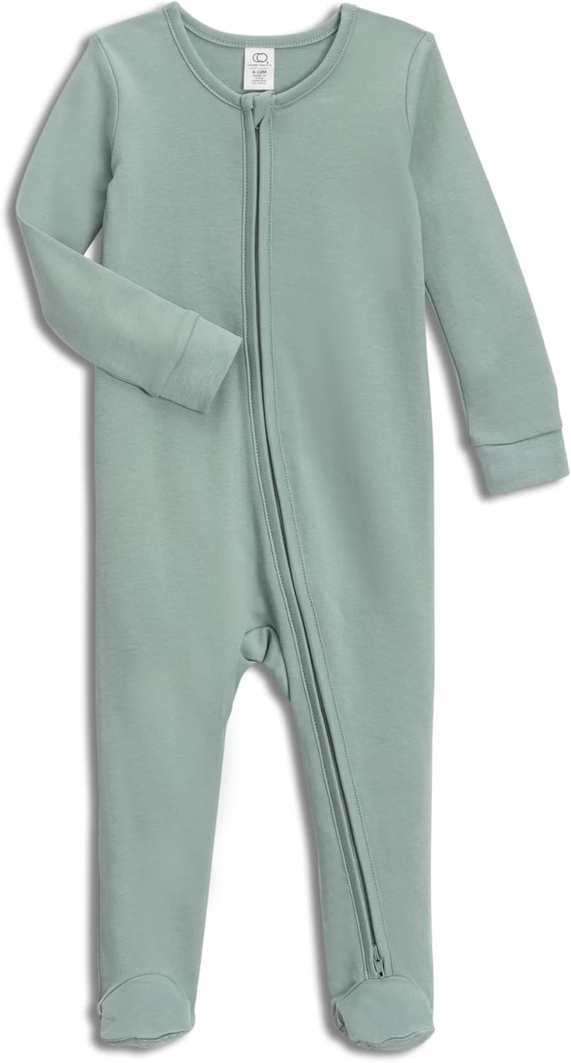 Baby Zip-Up Footed Sleeper with 2-Way Zipper - Newborn Organic Cotton Pajamas 3-6 Months Tide
