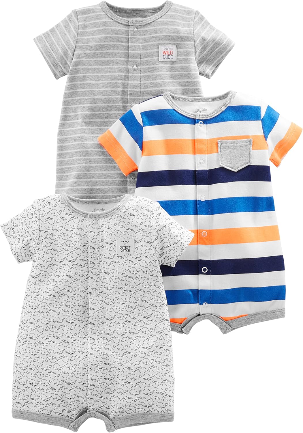 Simple Joys by Carter's Baby 3-Pack Snap-up Rompers Mini Stripe/Stripe/Whale 3-6 Months