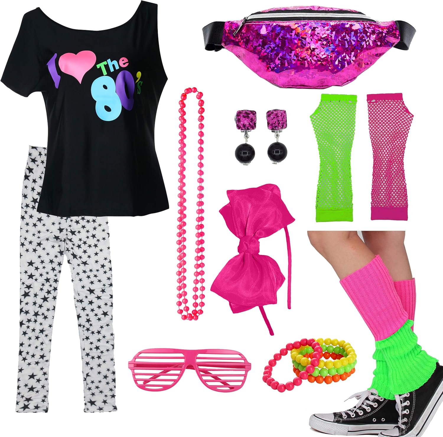 Kids 1980s Accessories I Love The 80's T-Shirt Outfit with Fanny Pack 7-8 03