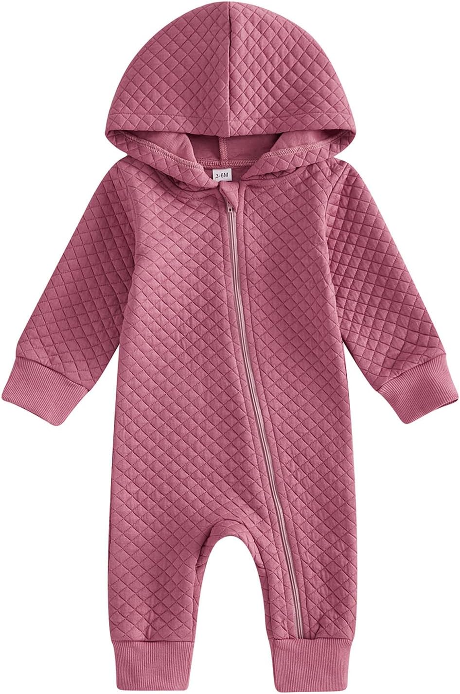 Newborn Baby Boy Girl Fall Winter Clothes Zipper Hooded Romper Cute Long Sleeve Jumpsuit Warm One Piece Outfit Solid Purple 6-9 Months