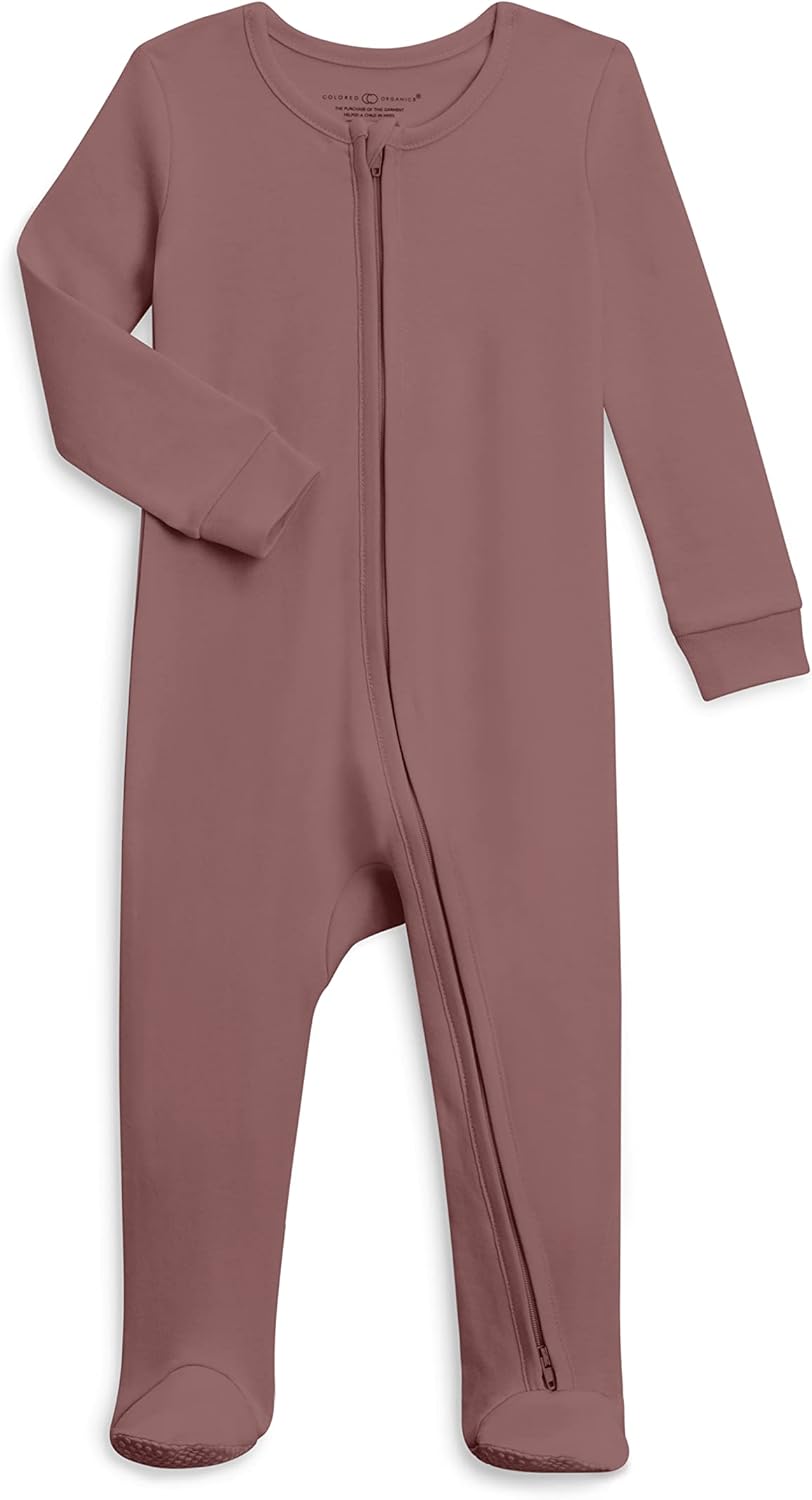 Baby Zip-Up Footed Sleeper with 2-Way Zipper - Newborn Organic Cotton Pajamas 0-3 Months Aster