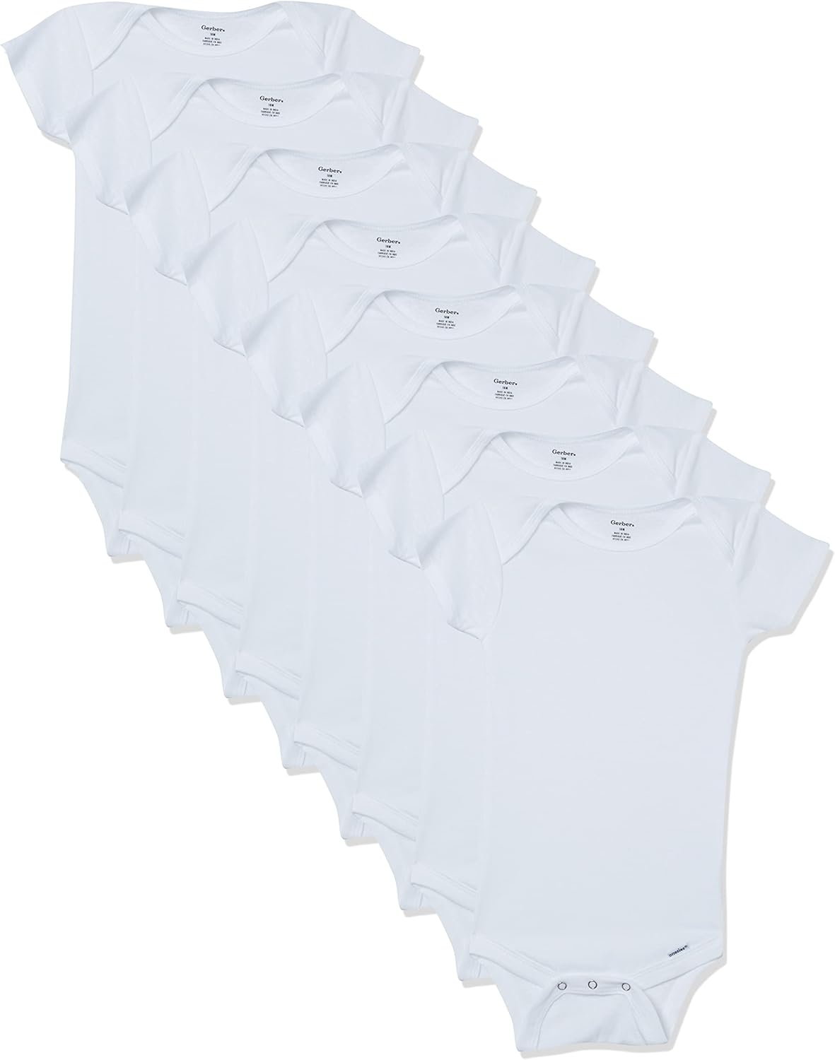 Gerber Baby 8-Pack Short Sleeve Onesie Bodysuits Solid White 24 Months