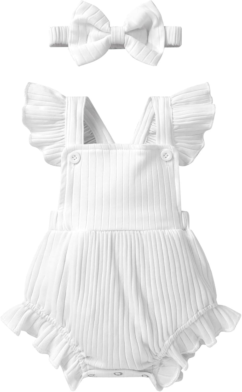 Newborn Baby Girl Clothes Solid Color Ruffle Sleeveless Romper Infant Summer Jumpsuit Outfit 6-9 Months White