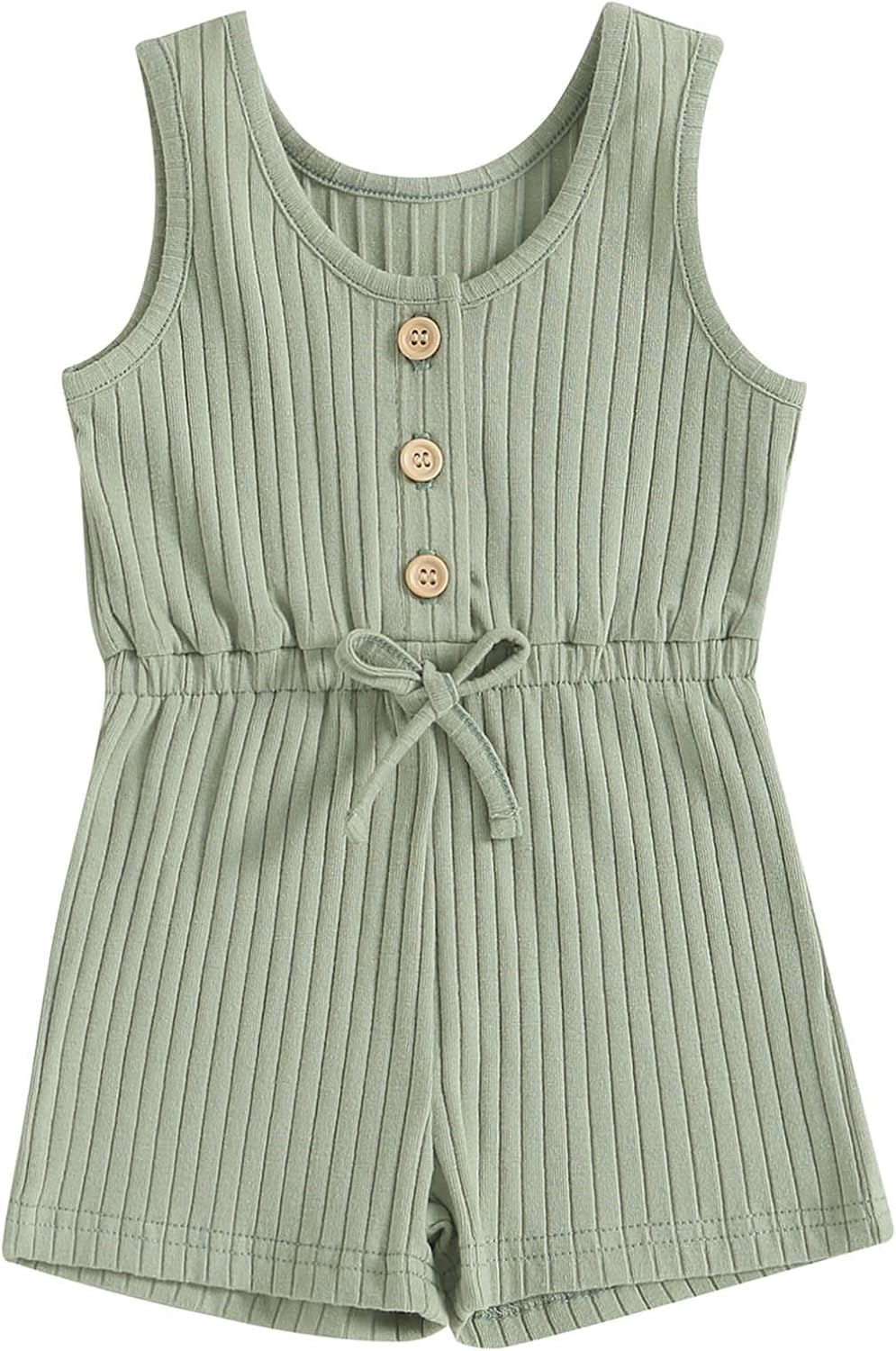 Toddler Baby Girl Summer Romper Ribbed Clothes Infant Baby Jumpsuit Button Down Rompers Clothing 0-5T 3T Bean Green