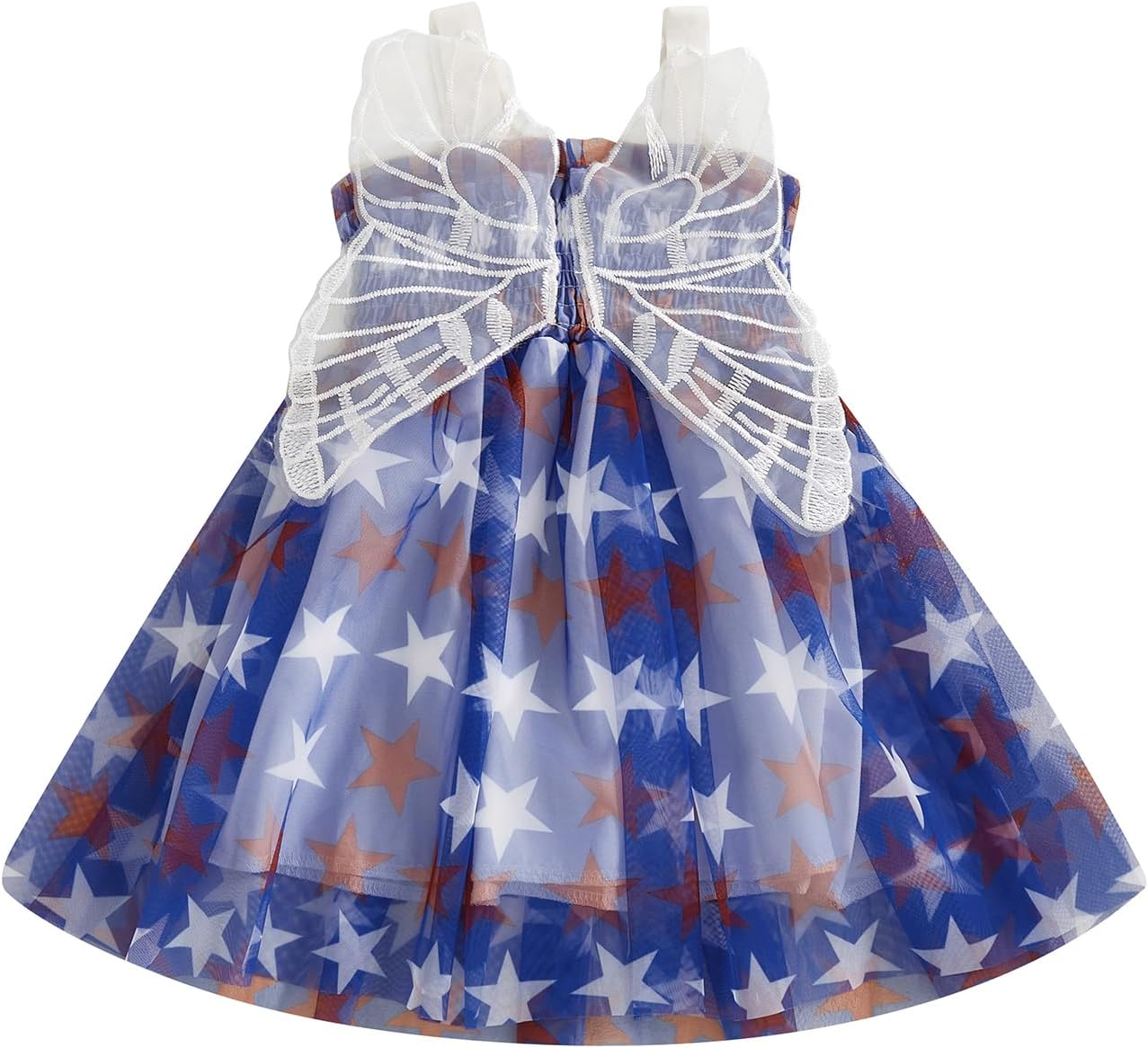 Toddler Baby Girl 4th of July Outfit Sleeveless Halter Star Dress Smocked Wing Playwear Summer Clothes Blue 18-24 Months