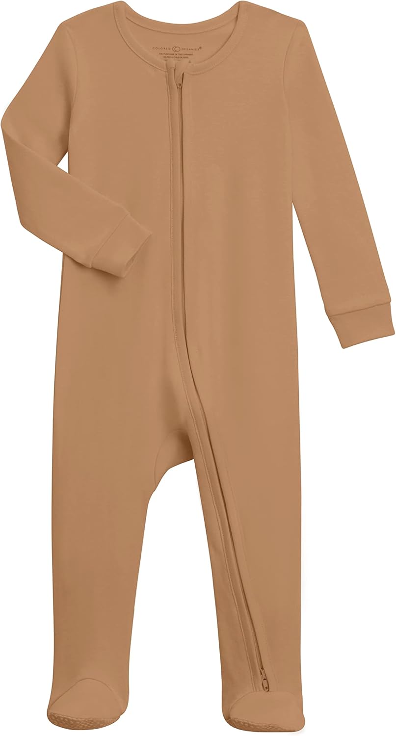 Baby Zip-Up Footed Sleeper with 2-Way Zipper - Newborn Organic Cotton Pajamas 0-3 Months Ginger