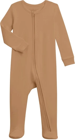 Baby Zip-Up Footed Sleeper with 2-Way Zipper - Newborn Organic Cotton Pajamas 0-3 Months Ginger