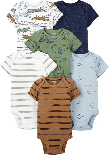 Simple Joys by Carter's baby-boys 6-pack Short-sleeve Bodysuit 0-3 Months Multicolor/Alligator/Forest Animals/Stripe