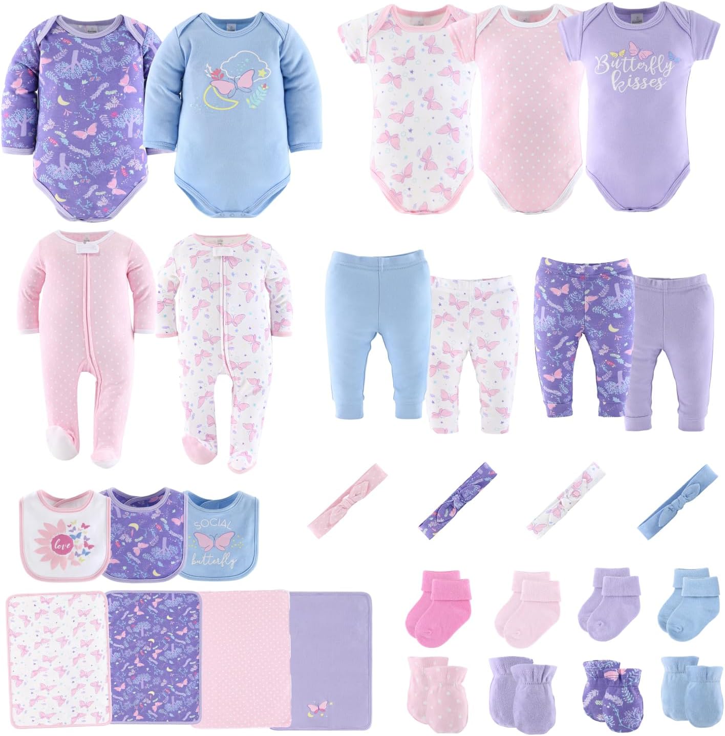 Baby Layette Gift Set for Baby Girls - 30 Piece Baby Girl Clothes Newborn to 9 Months - Purple Butterfly