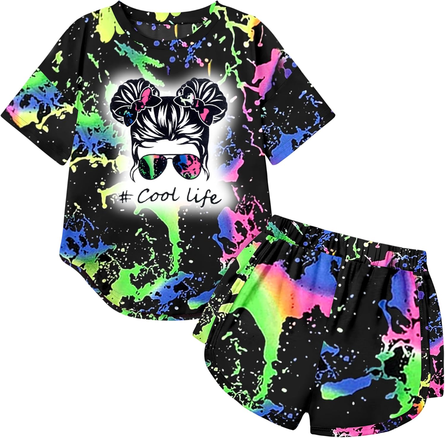 Girls Clothes Tie Dye Short Sleeve Tops + Shorts Kids Summer T-shirt Outfit 3-12T