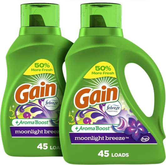 + Aroma Boost Laundry Detergent Liquid Soap, Moonlight Breeze Scent, 45 Loads, 65 Fl Oz, (Pack of 2), He Compatible, Gain Laundry Detergent, Liquid Laundry Detergent