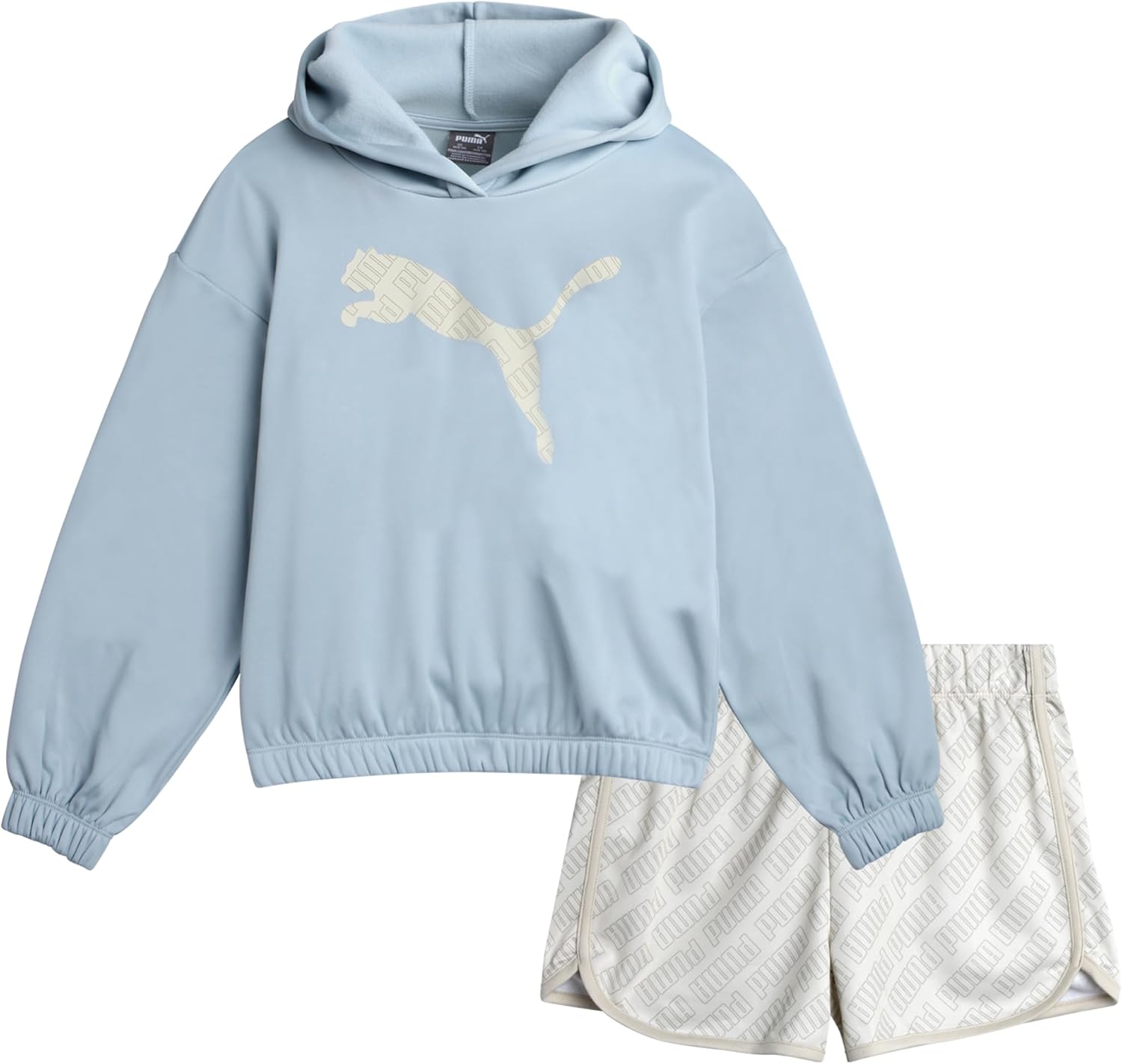 Girls Active Shorts Set - 2 Piece Performance Pullover Hoodie and Athletic Shorts - Cute Athletic Outfit for Girls (S-L) Small Baby Blue
