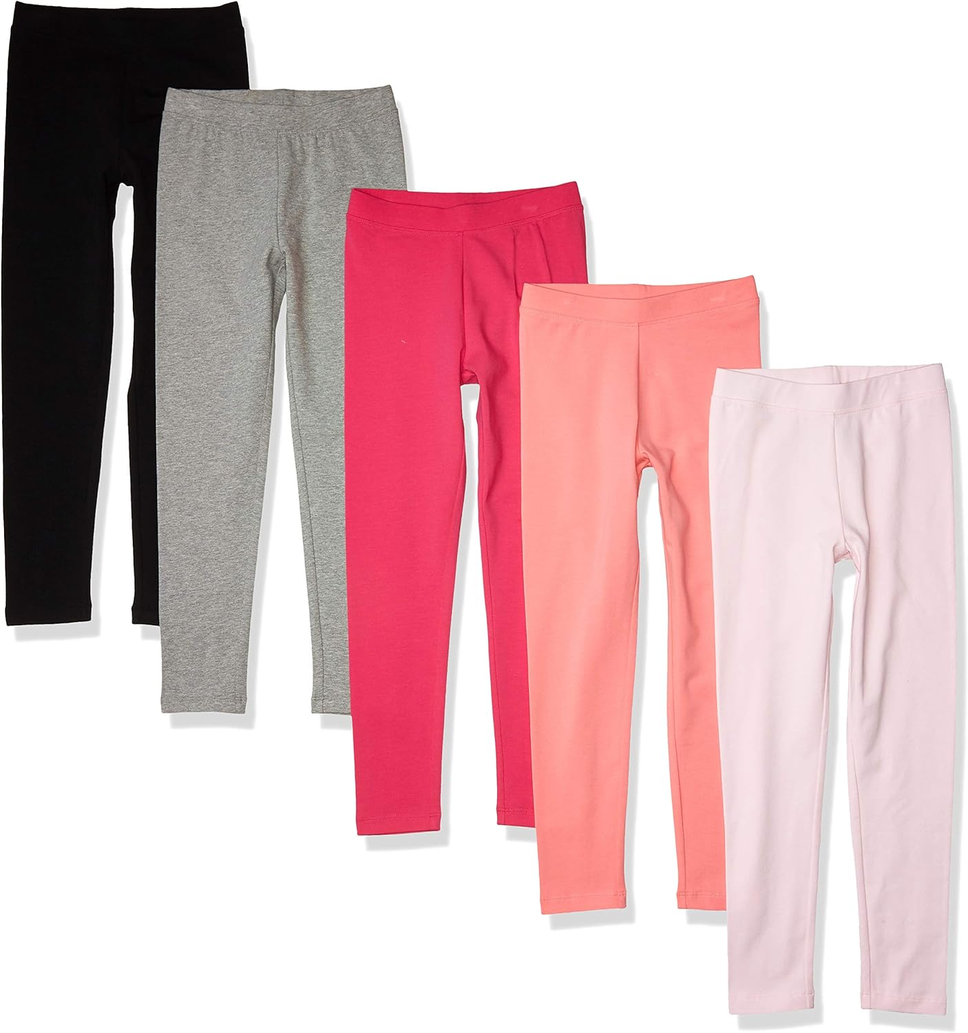 Girls and Toddlers' Leggings, Multipacks 5 Black/Grey Heather/Light Pink/Peach/Red Medium