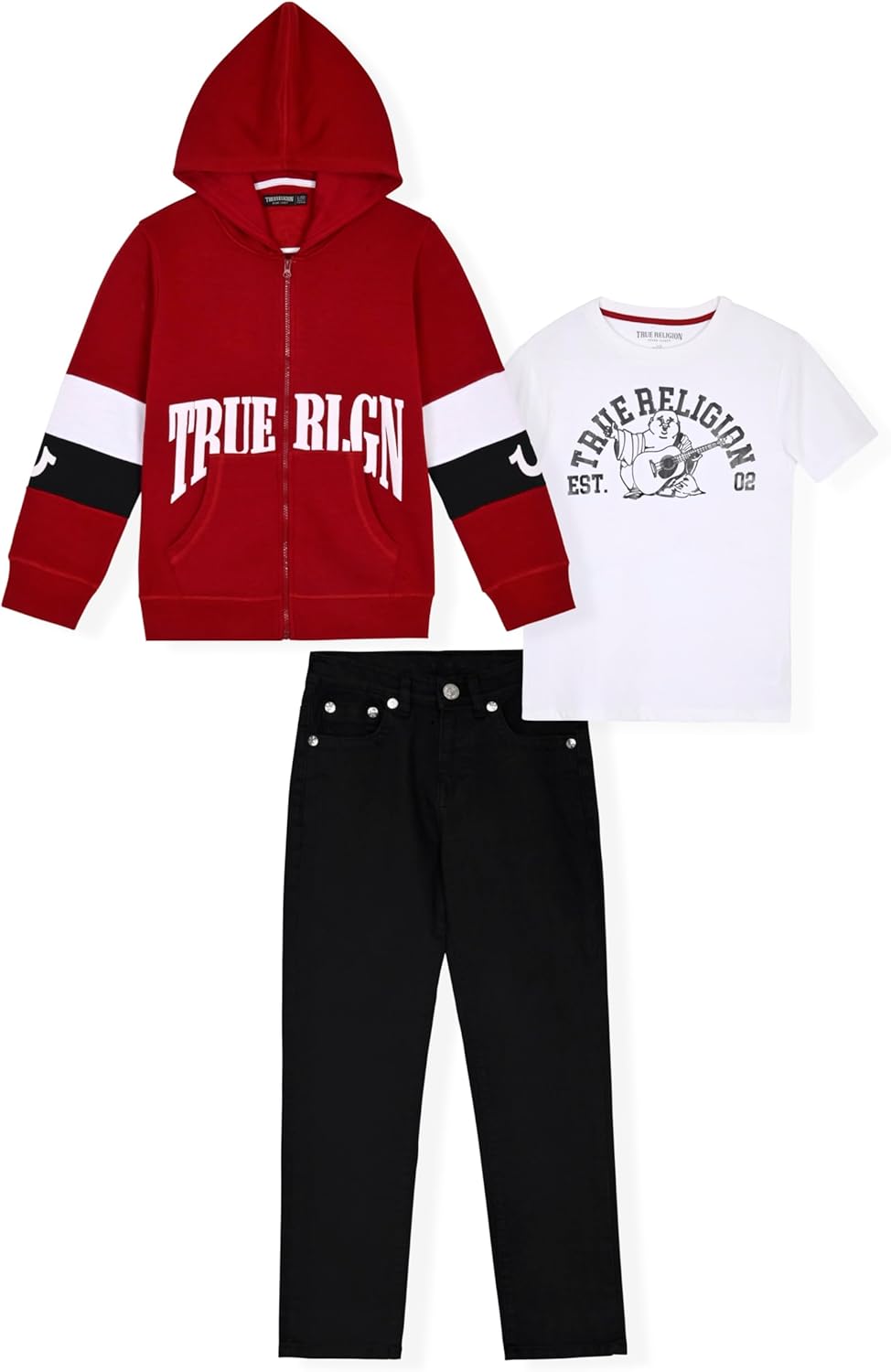 Boys Clothing Set 3 Piece Boys Sweatshirt Jeans and T-Shirt Jogger Set for Kids 10 Red-white Black