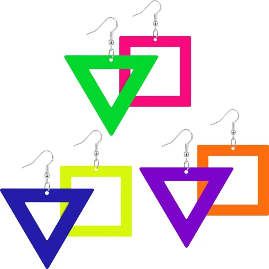 3 Pairs 80s 90s Neon Earrings for Women Jewelry Accessories Fluorescent Triangular Square Earrings Colorful Retro Pendant Acrylic Drop Dangle for Outfit Glow Party Costume