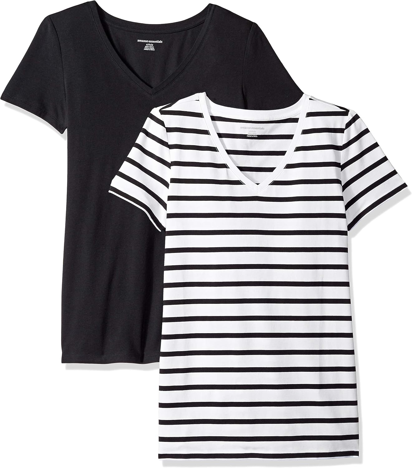 Women's Classic-Fit Short-Sleeve V-Neck T-Shirt, Multipacks 2 Black/White Stripe XX-Large