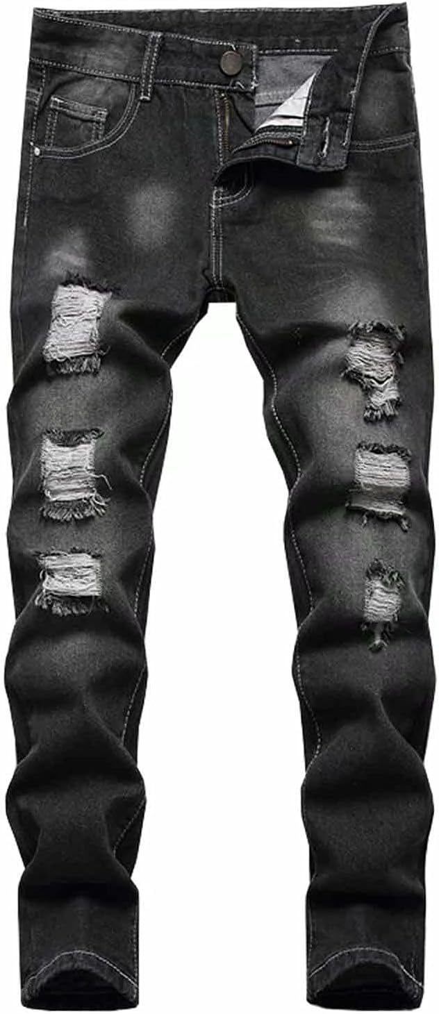 AOWKULAE Boy's Skinny Fit Ripped Destroyed Distressed Stretch Slim Jeans Pants 8 Slim 1103/Black