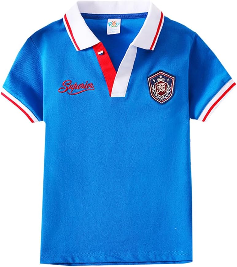 Boys Polo Shirt Short Sleeve School Uniforms Breathable Golf Shirts for Boys 7-8 Years Stylish Polo-blue