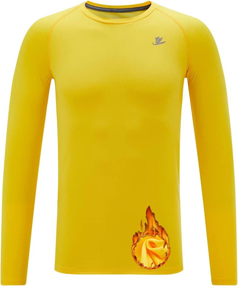 Youth Boys Compression Thermal Shirt Long Sleeve Fleece Baselayer Soccer Baseball Undershirt Crew Neck-yellow X-Small