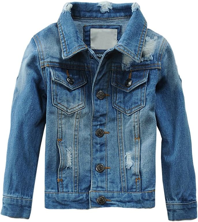 Kids Boys Girls Hooded Denim Jacket Zipper Coat Outerwear