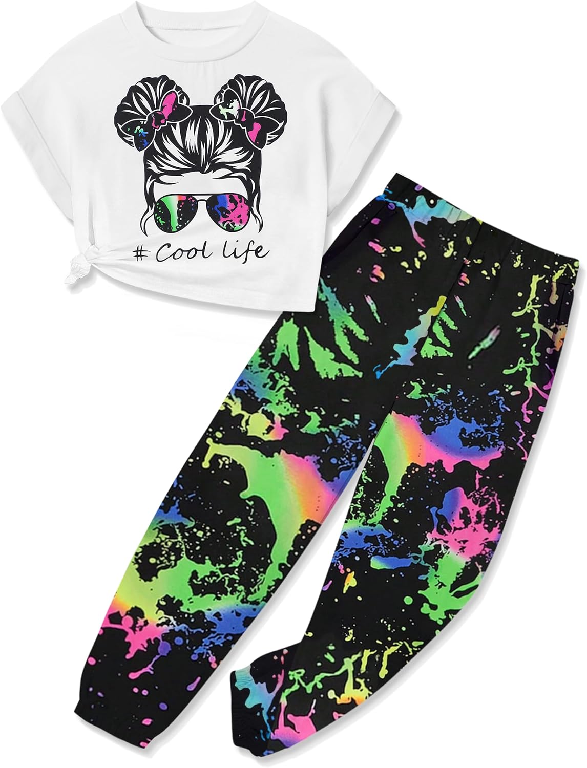 Girls 2 Piece Outfits Kids Clothes Cute Cool Girl Crop Tops + Camouflage Pants Summer Clothing Sets 13-14 Years Multicolor