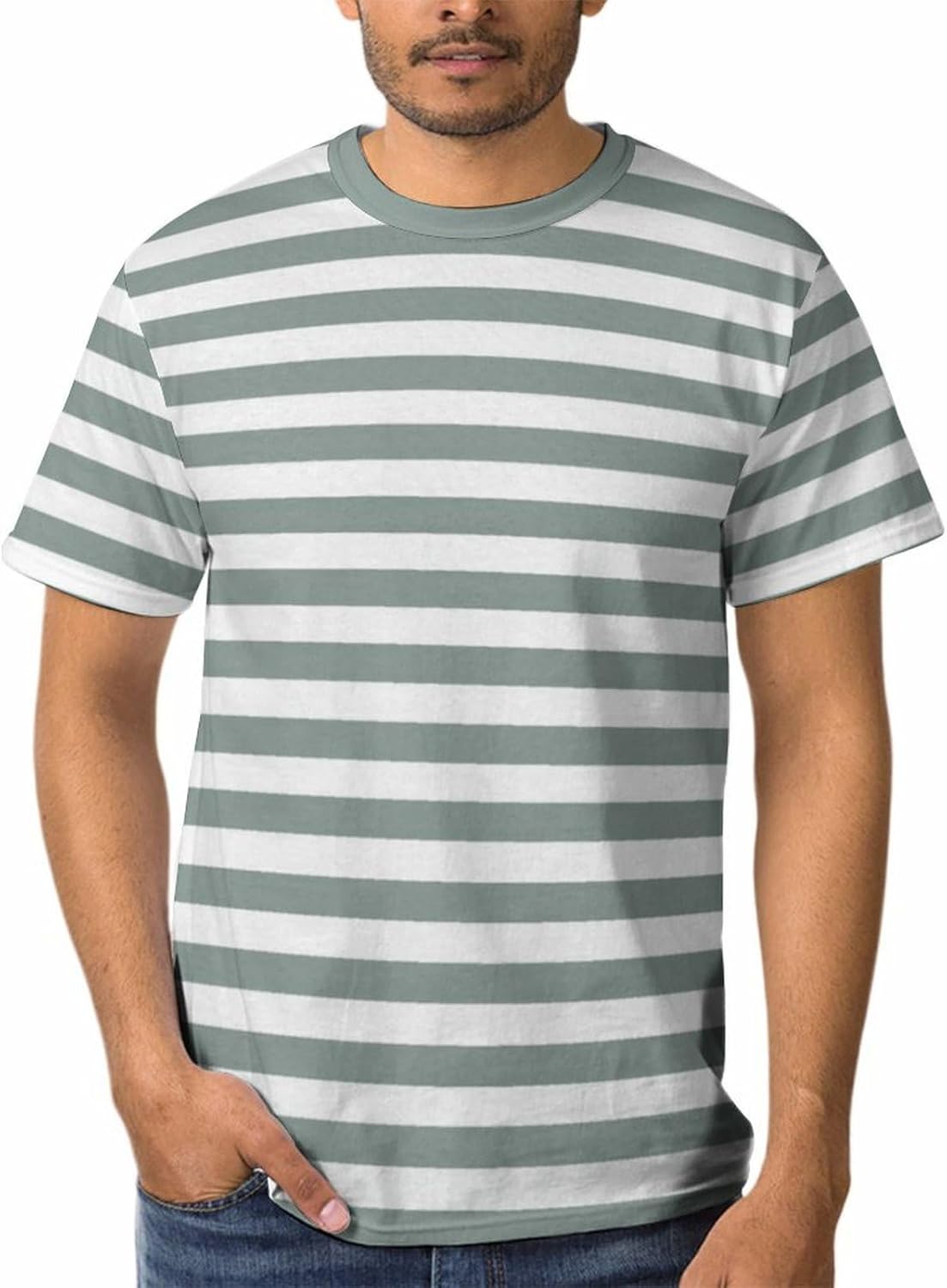 Men's Striped Crewneck T-Shirt Summer Casual Short Sleeve T Shirts Pullover Stripe Shirt for Men Sport Tee Outfits Medium Stripe Green White