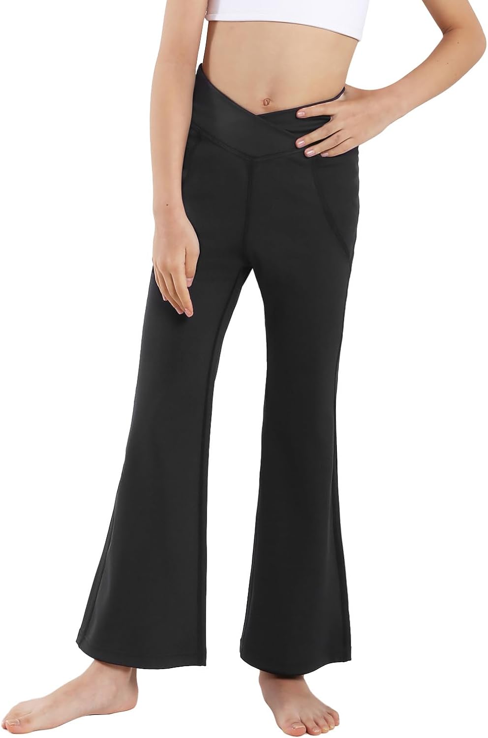 Girls Flare Leggings, High Waisted Crossover Flare Yoga Pants, Girls Bell Bottoms Leggings Bootcut Pants, 5-14Y