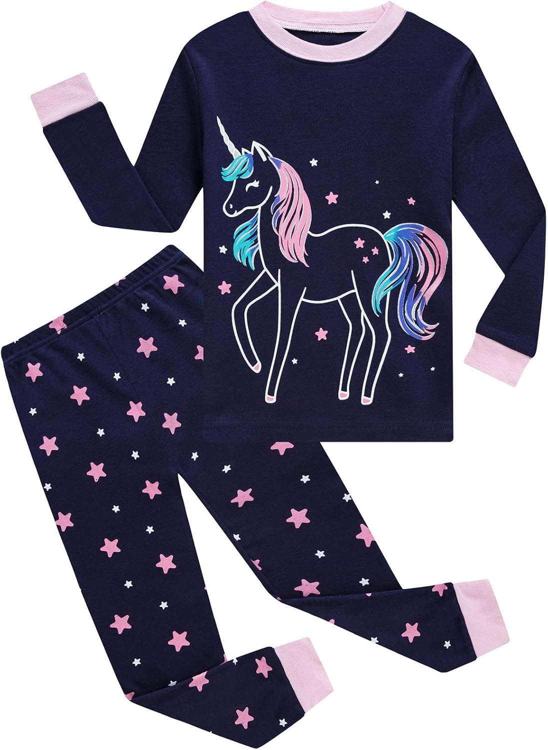 Little Girls Pajamas Sets Toddler Girls Cotton Pjs Sleepwear Sets 2T Dark Blue