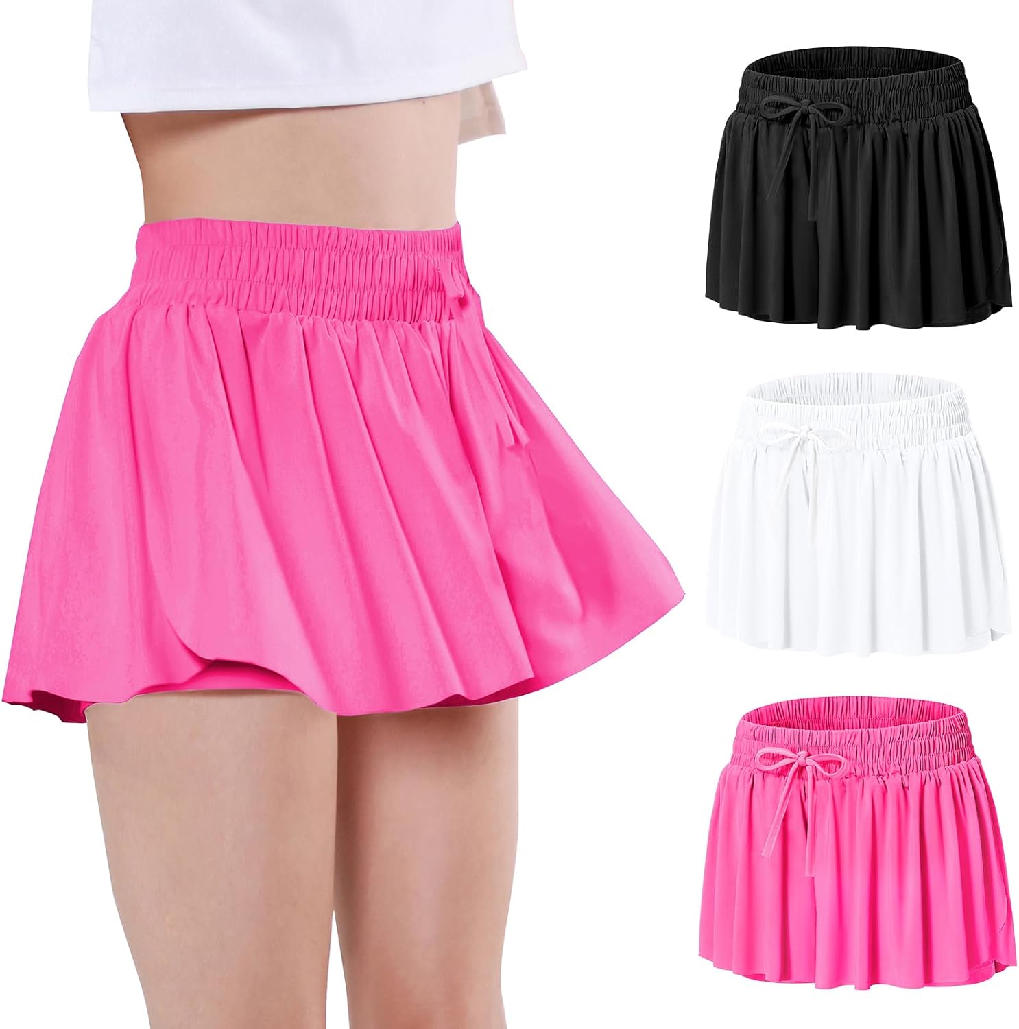 Girls Butterfly Shorts Flowy Dance Athletic 2 in 1 Cheer Skorts Flutter Skirt Running Preppy Clothes Kids 6-14Y A-set12 12 Years