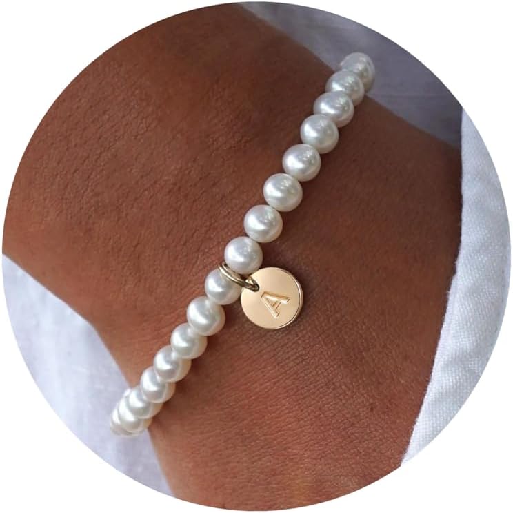 Pearl Initial Bracelet for Women - Dainty Gold Letter Pearl Beaded Bracelet Jewelry for Women, Bridesmaid Proposal Wedding Bride Party Bridal Shower Birthday Gift A' Gold
