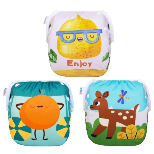 3-Pack Reusable Swim Diapers (Small, 10-19 lbs) - Adjustable, Waterproof, Unisex Incontinence Protector for Baby Boys & Girls - Eco-Friendly, Fashionable Design Lemon&orange&deer Small Small (Pack of 3)