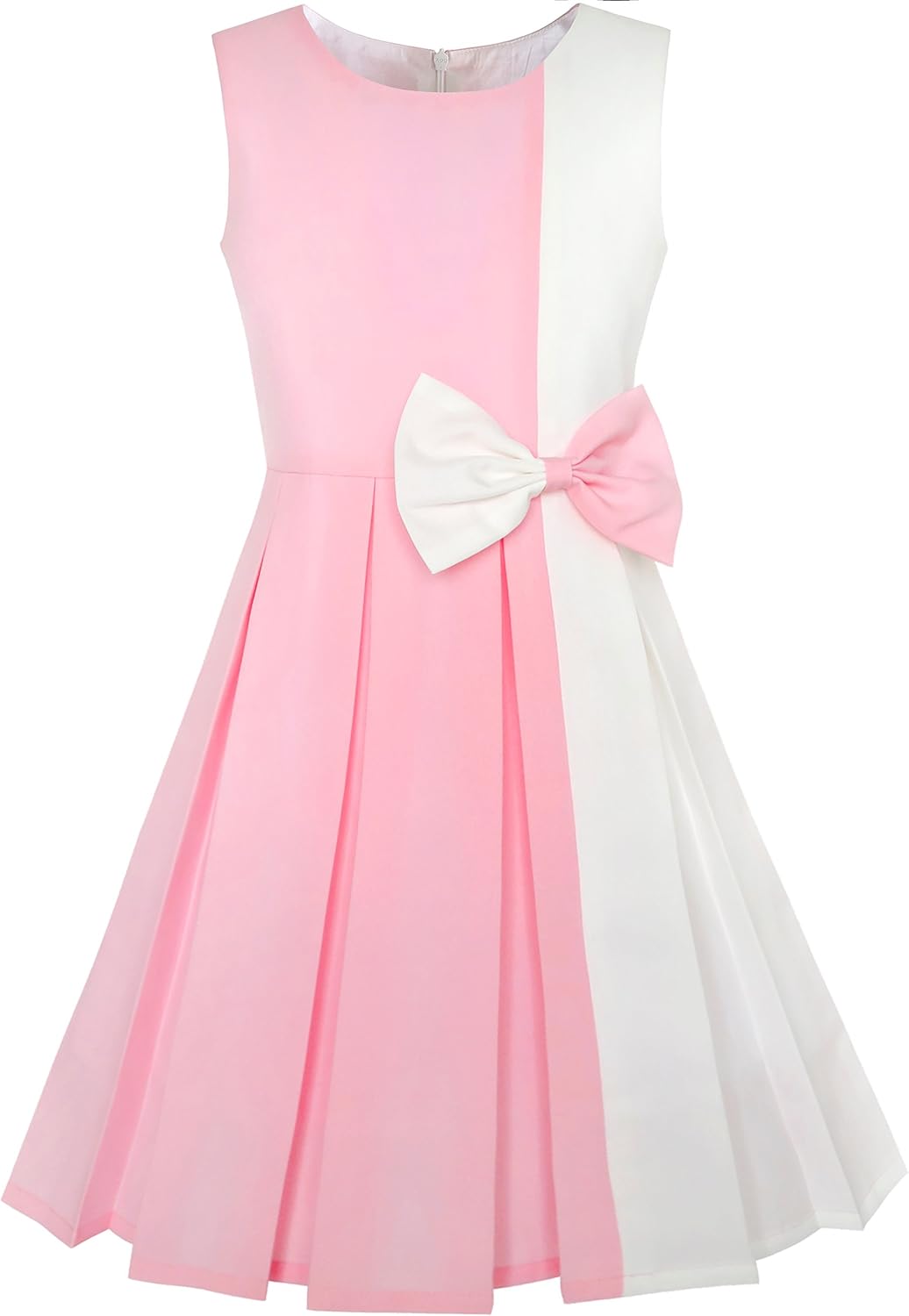 Girls Dress Color Block Contrast Bow Tie Everyday Party Size 4-14 12 Pink
