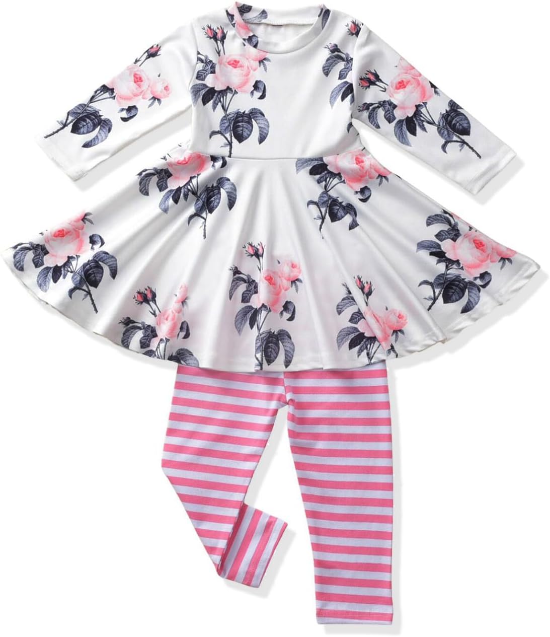 Toddler-Girls-Fall-Clothes-Set Little Girls Highlow Tunic Tops+Leggings Outfit Boutique Clothing 3T Pink 1