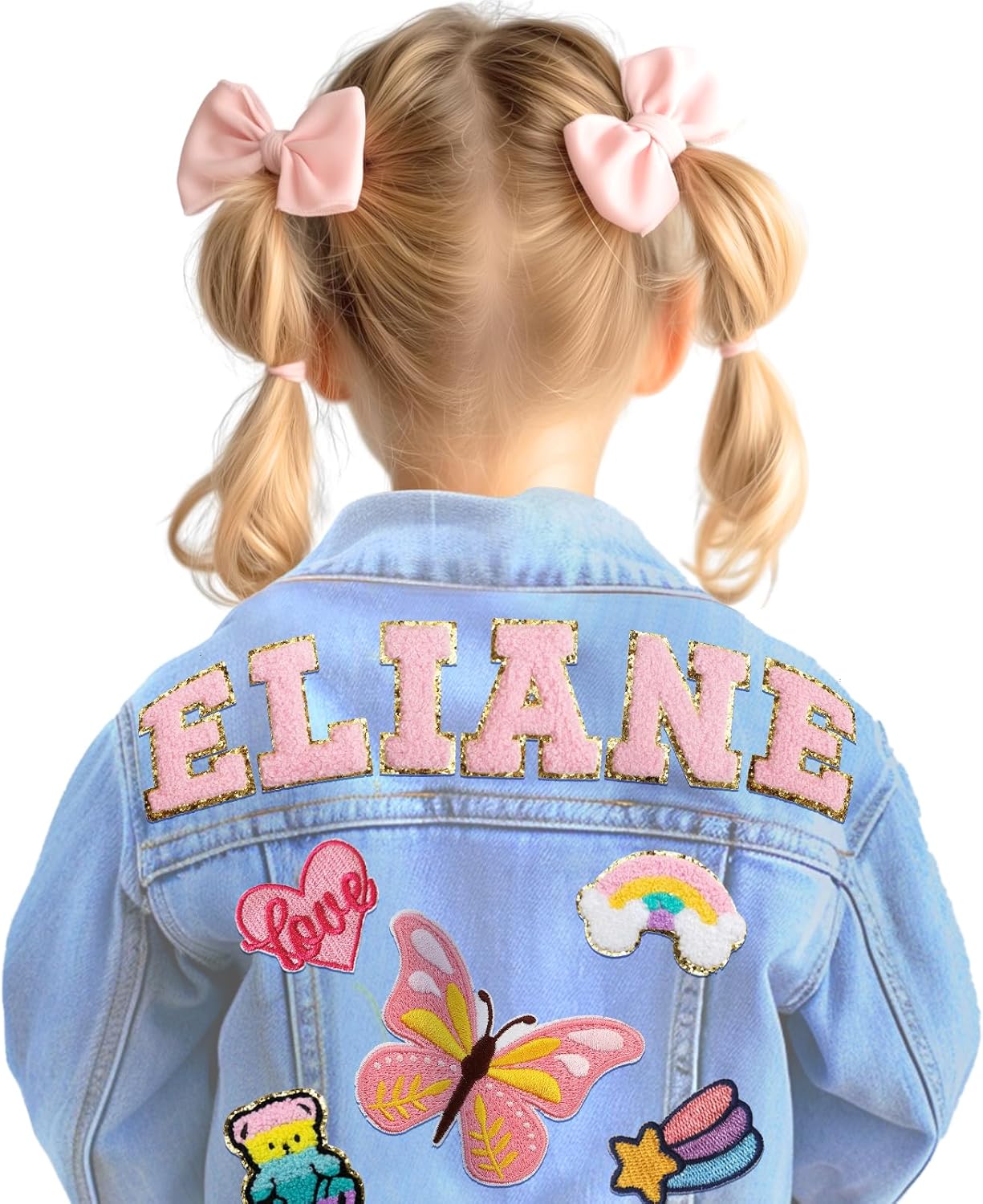 Custom Kids Patch Jean Jacket with Names - Easter Toddler Girls Clothes 1-8 Year Old Birthday Gifts for Boys Girls Spring Jacket, Personalized Denim Long Sleeve Fashion Outerwear Clothes