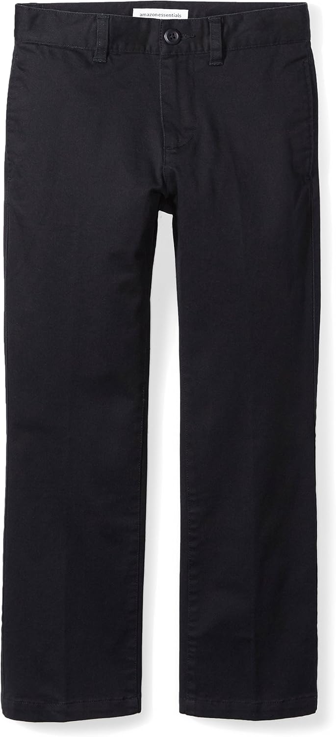 Boys and Toddlers' Uniform Straight-Fit Flat-Front Chino Khaki Pants, Multipacks 1 Black 5