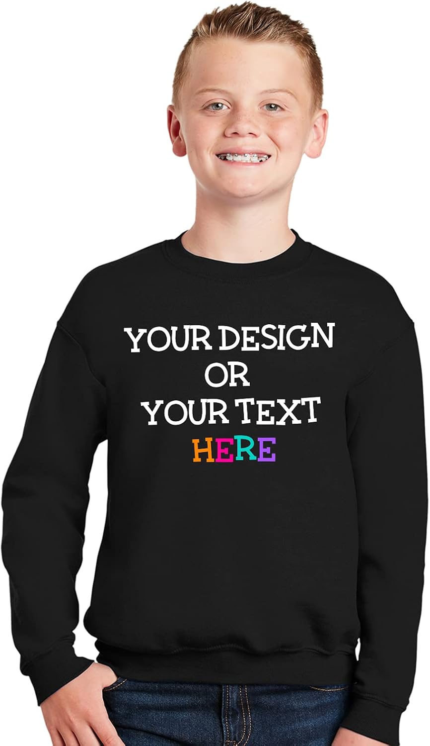 Custom Sweatshirt for Kids Boys Girls Personalized Your Image Photo Text Design Front/Back Print Small Black