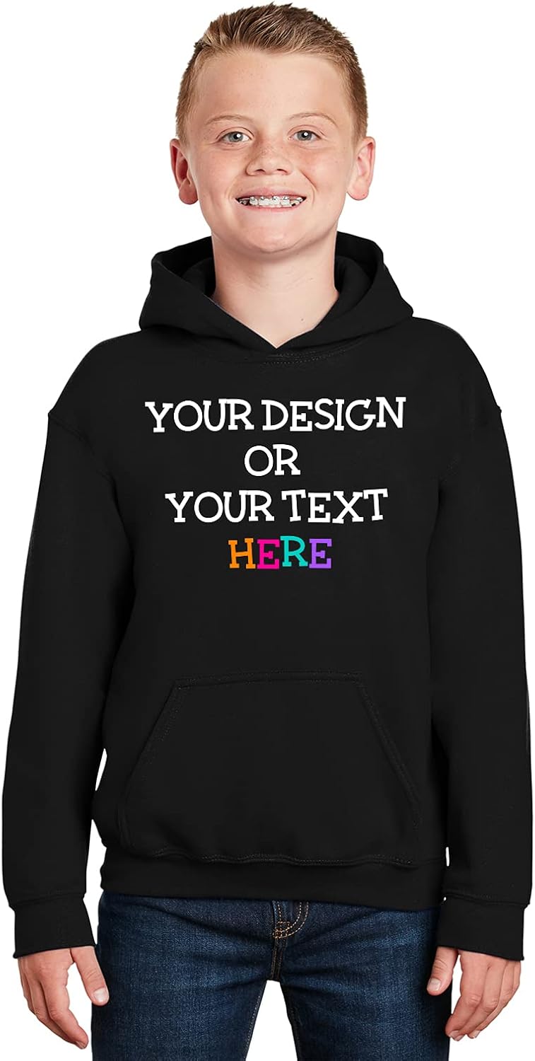 Custom Hoodie for Kids Boys Girls Personalized Sweathisrt Your Image Photo Text Design Front/Back Print Small Black