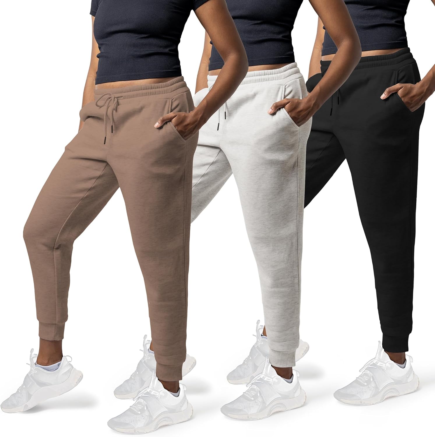3 Pack Sweatpants Women, Cozy Womens Sweatpants, Fleece Womens Yoga Joggers (Available in Plus) XX-Large Black / Lt - Heather Grey / Light Taupe
