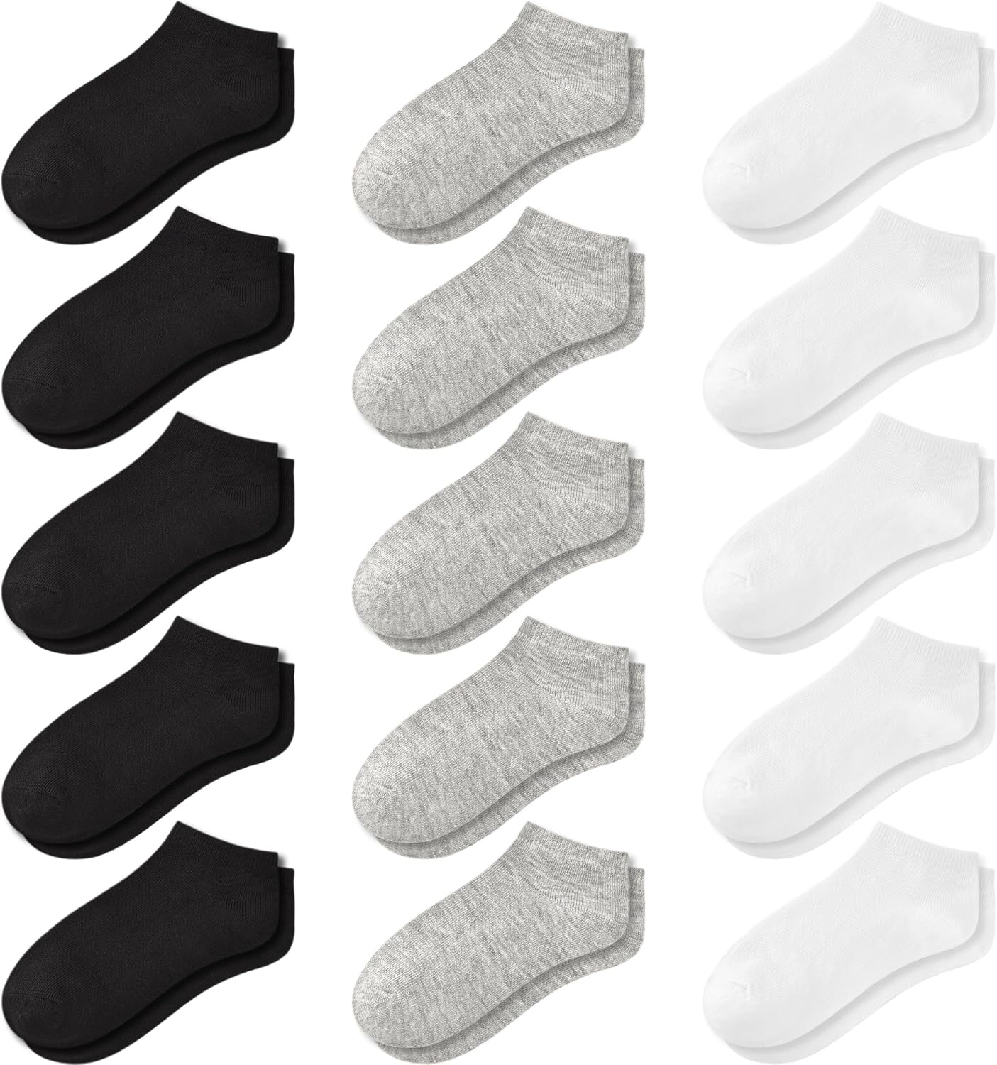 Kids' Low Cut Socks: 15-Pair Packs - Ankle Socks, Casual, Comfortable No Show Socks for Boys Girls Aged 1-13