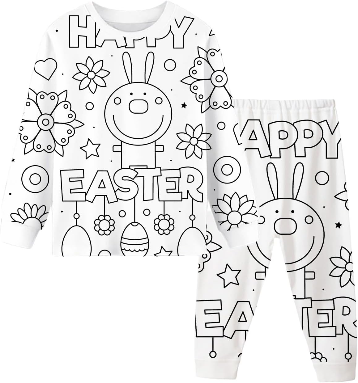 Toddler Easter DIY Hand Painted Homewear Set Colouring Long Sleeve Shirts Pants Outfits Kid Can Play with and Wear Gift 2-10T B05 4-5T