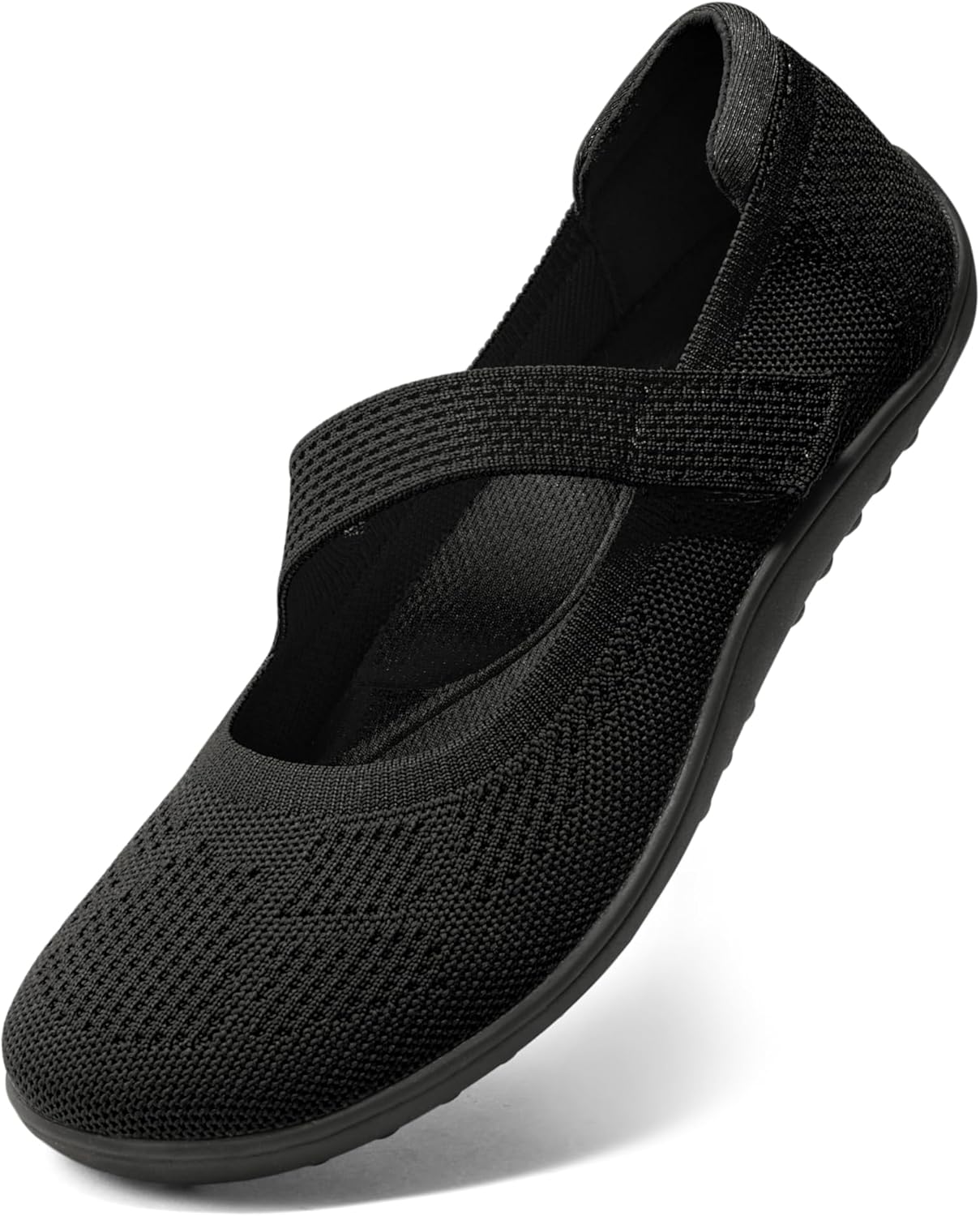 Wide Toe Box Flat Shoes Women Mary Jane Flat Shoes Comofortable Ballet Flat with Adjustable Straps Slip on Washable Knit Casual Flats