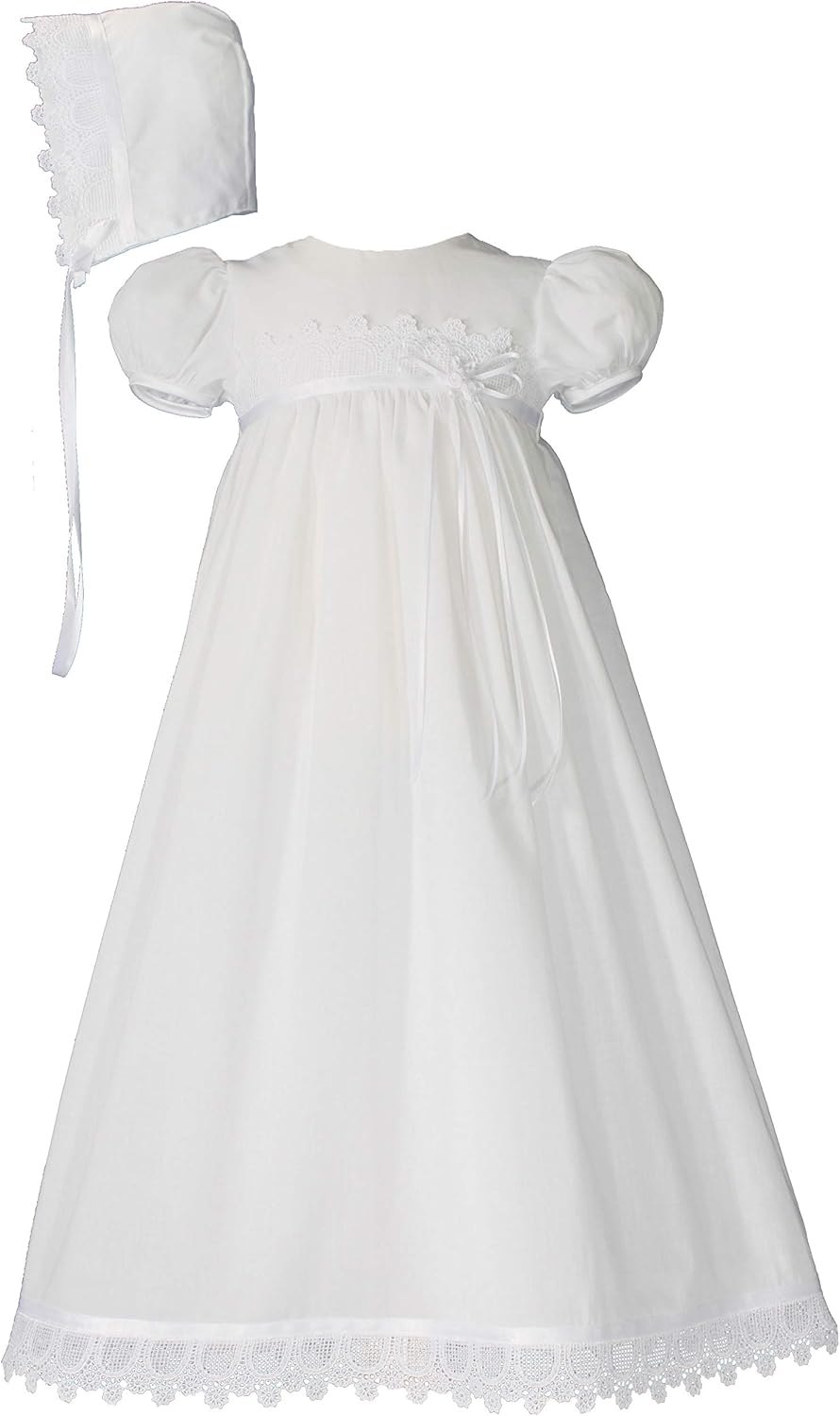 100% Cotton Handmade Girls Christening Special Occasion Dress with Italian Lace