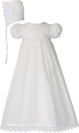 100% Cotton Handmade Girls Christening Special Occasion Dress with Italian Lace
