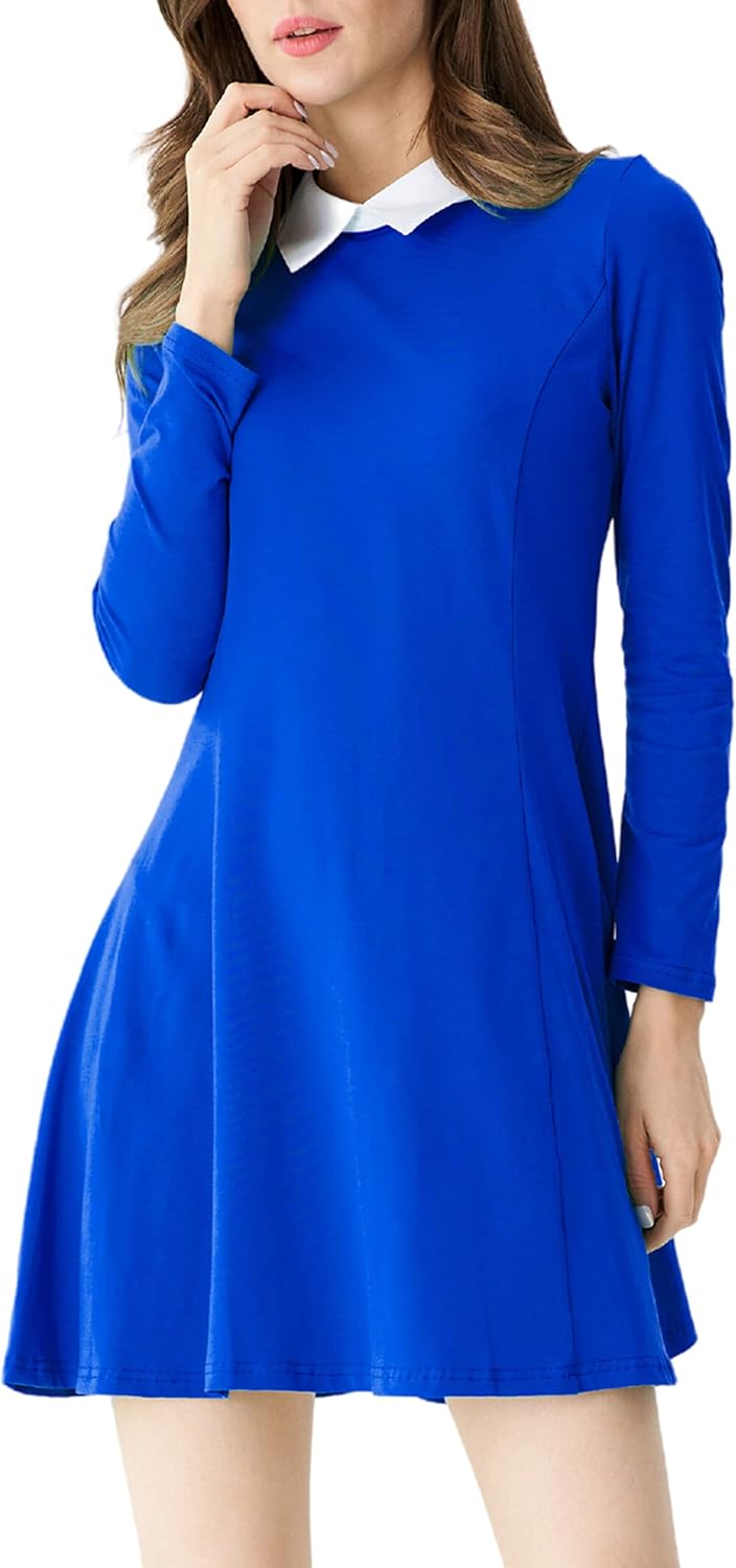 Women's Long Sleeve Fall Dresses 2024 Casual Peter Pan Collar A Line Fit and Flare Skater Goth Dress