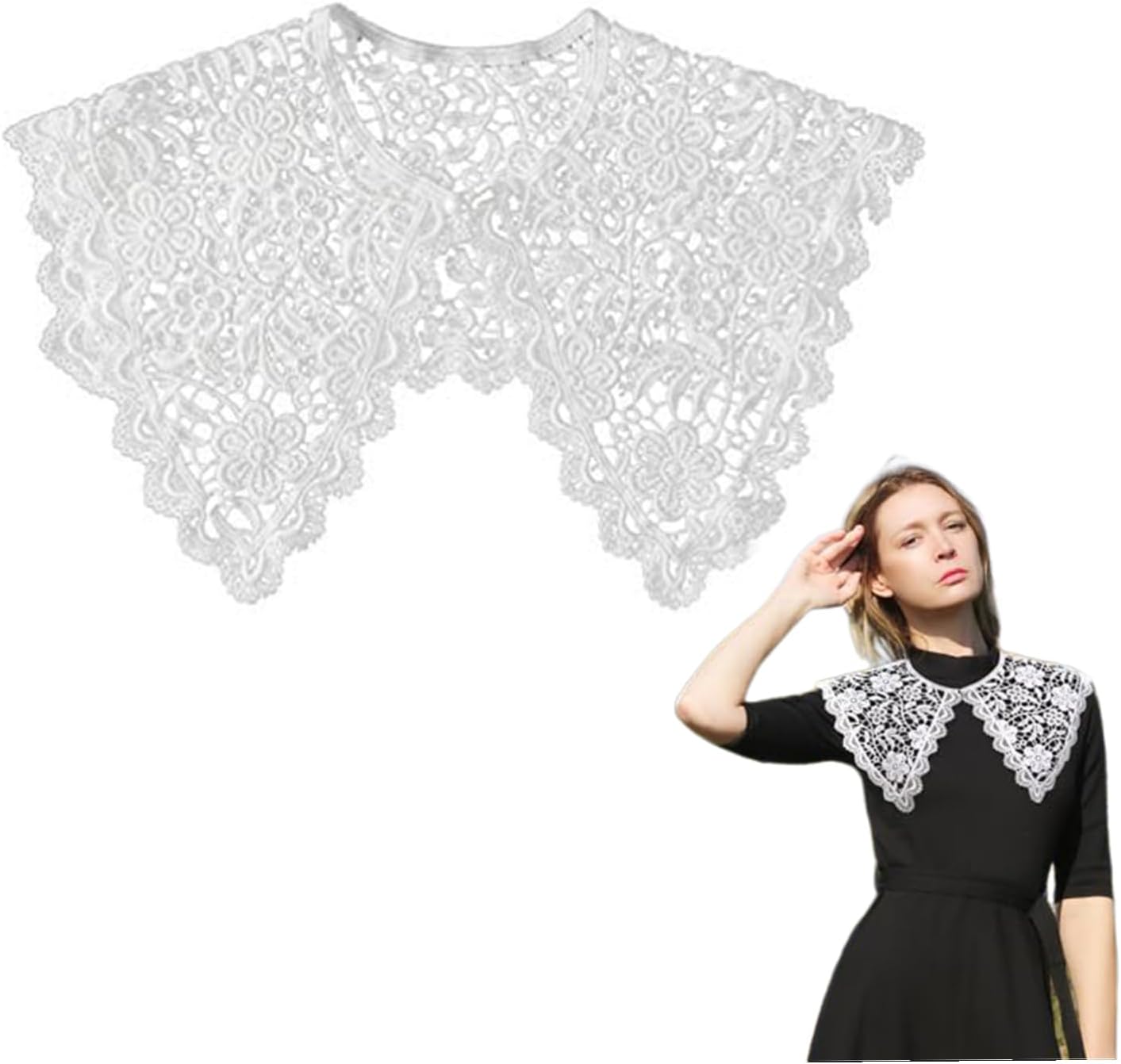 Detachable Collar Lace Neckline Hollow Out Embroidery Floral Fake Floral Shawls for Girl Women Shirt Dress White Collar